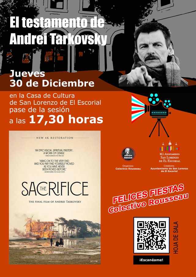 ‘Sacrificio’ de Andréi Tarkovsky en el ciclo de cine del Colectivo Rousseau. Mañana, 30 de diciembre