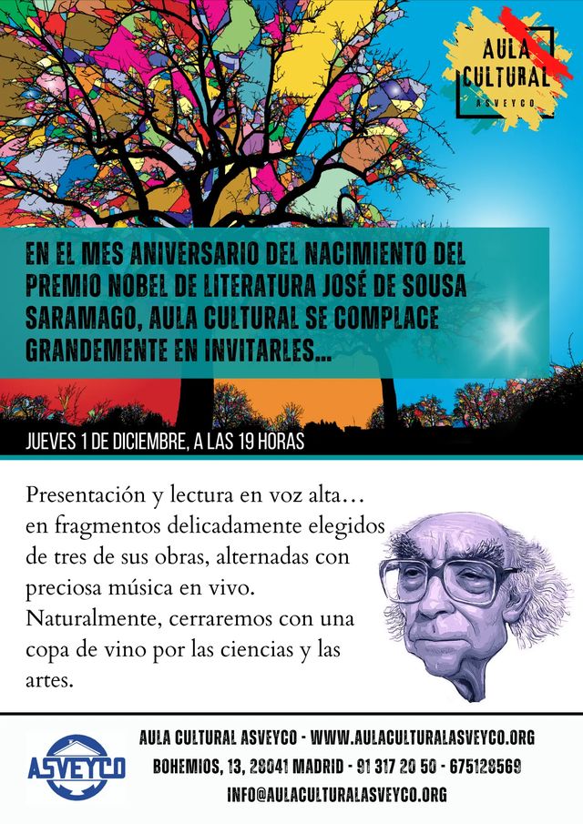 Hoy jueves 1 de diciembre, ‘Lectura en voz alta’ de la obra de Saramago en la Asociación Ciudad de los Ángeles de Madrid