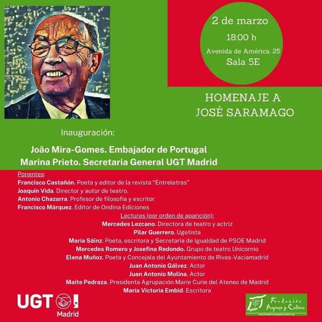 Homenaje a José Saramago en la Fundación Progreso y Cultura. Próximo 2 de Marzo