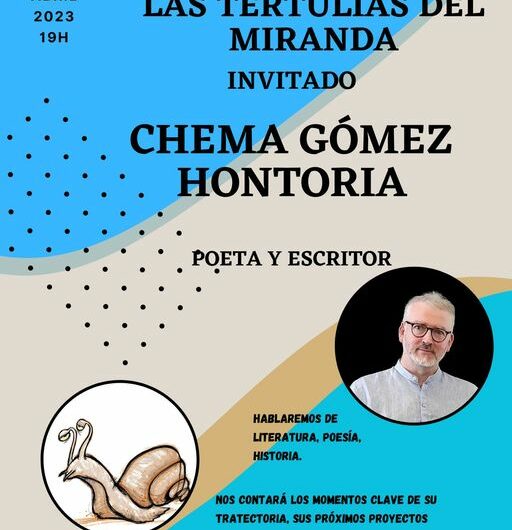 Chema Gómez Hontoria, escritor invitado en ‘Las tertulias del Miranda’. 15 de abril en San Lorenzo del Escorial