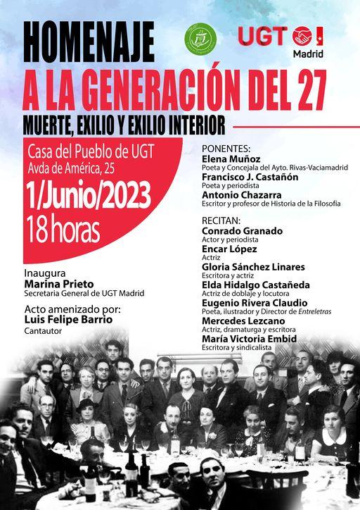 ‘Homenaje a la Generación del 27. Muerte, Exilio y Exilio interior’ en Fundación Progreso y Cultura. 1 de junio
