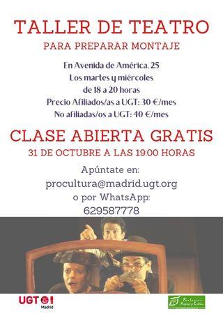 ‘Taller de Teatro para preparar montaje’ en la Fundación Progreso y Cultura. Clase gratuita el 31 de octubre a las 19:00 horas