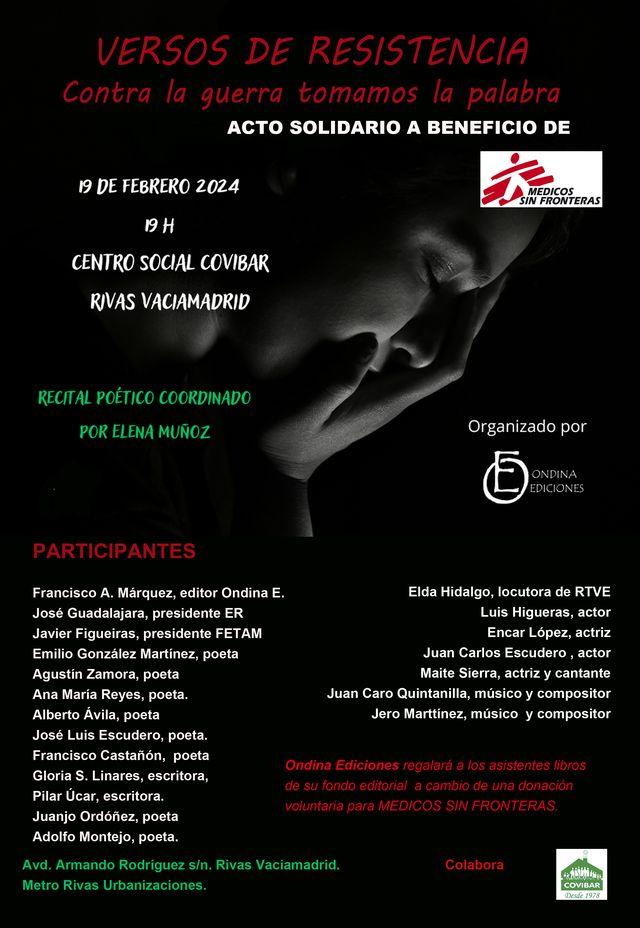 Recital poético a beneficio de Médicos sin fronteras. 19 de febrero en Rivas Vaciamadrid.