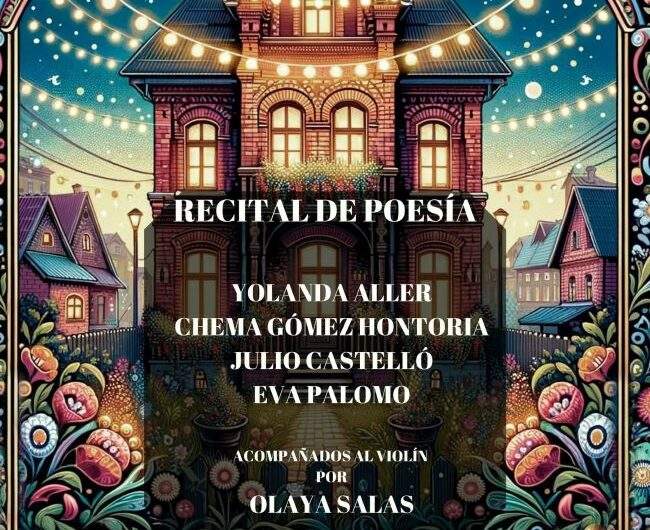 Poesía y música en ‘Las noches de Miñana’ en El Escorial, con Yolanda Aller, Chema Gómez Hontoria Julio Castelló, Eva Palomo y Olaya Salas. 5 de julio