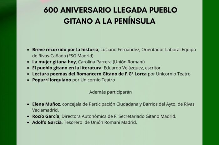 El colectivo Brenan, Progreso y Cultura y Ondina Ediciones organizan una Jornada por el 6º Centenario de la Llegada del pueblo gitano a la Península Ibérica
