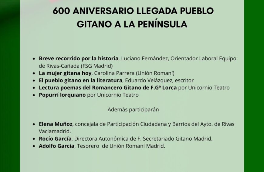 El colectivo Brenan, Progreso y Cultura y Ondina Ediciones organizan una Jornada por el 6º Centenario de la Llegada del pueblo gitano a la Península Ibérica