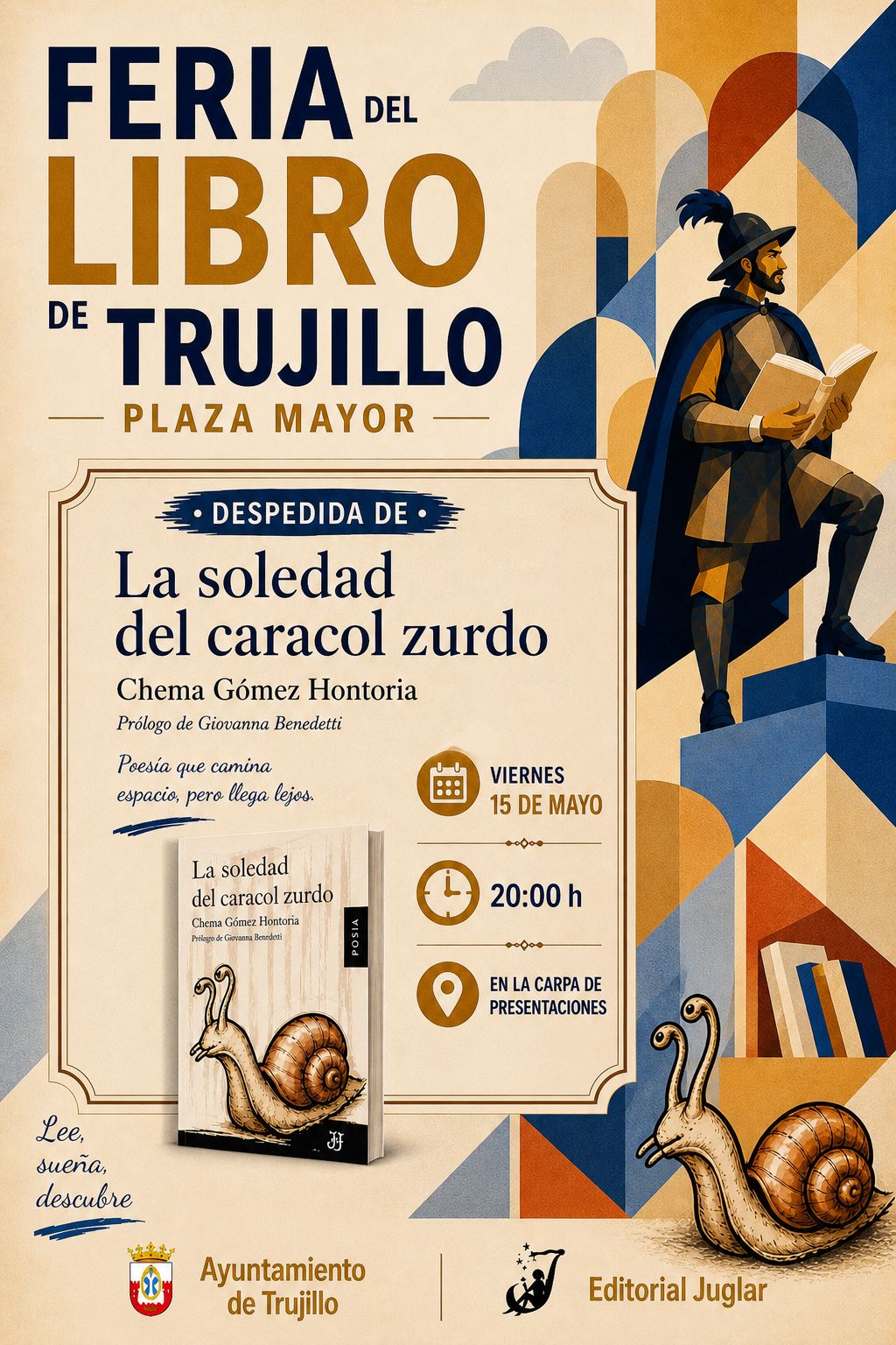 ‘La soledad del caracol zurdo’ de Gómez Hontoria se despide en la Feria del Libro de Trujillo con un acto benéfico a favor de AELEM