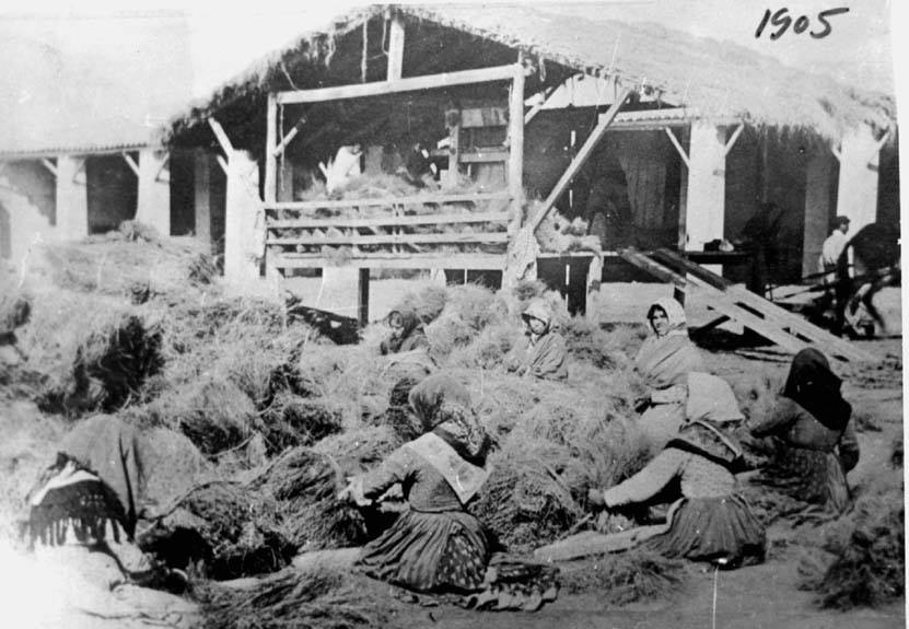 Mujeres clasificando el esparto para su manufactura